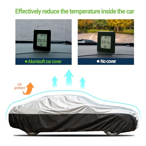 Image of Season Guard Ultimate Plus Car Cover,100% Waterproof Aluminium with Cotton Fleece and Breathable Fabric with Two Extra 19.6ft Windproof Tie Down Straps,Fits Cars up to 200 inch