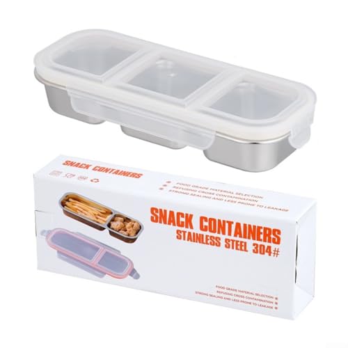 Boîtes à goûter à 2 et 3 compartiments en acier inoxydable avec design anti-fuite, passent au lave-vaisselle, parfaites pour les déjeuners et les voyages en voiture (3 compartiments argentés)