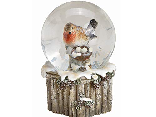 Schneekugel Vogel Motiv auf Baumstamm Sockel aus Poly und Glas -...