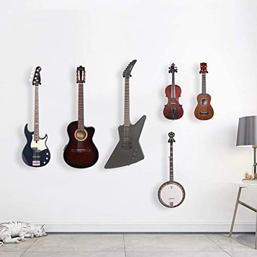 Guitar Wall Hangers, 6 Pack Wall Mount Guitar Holders, Bass Acoustic Electric Guitar Display Stands Wall Hooks for String Instruments Mandolins Banjos Ukuleles, Guitar Accessories, Easy to Install - Thumbnail 6