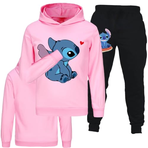 AXhyjin Conjunto de chándal casual con capucha y pantalones deportivos de algodón para niñas, rosa, 11-12 años