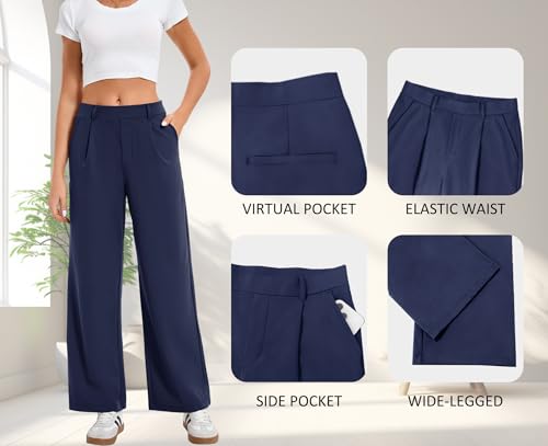 Image of Oyamiki Women's Business Casual High Waisted Dress Pants with Pockets Wide Leg Work Pants Trousers Fashion Fall Outfits