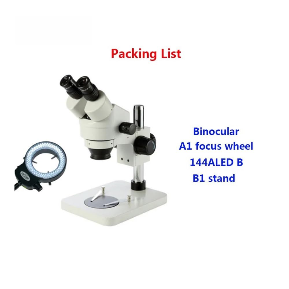 Microscope 7X-45X Table Pillar Stand Binocular Stereo Zoom Microscope Inspection PCB Microscopio 144 Led Ring Light(White 144 Light)
