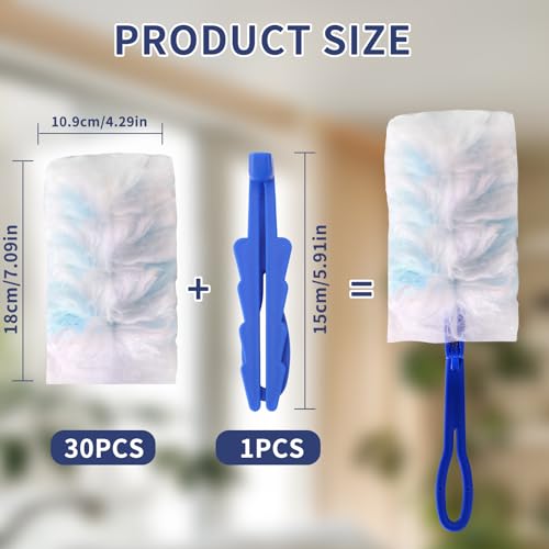 Image of 60 Pcs Blue Duster Refills Static Dust Removal Brush Disposable Replacement Head with 1 Handle for Electronics, Furniture, Blinds, Ceiling Fans