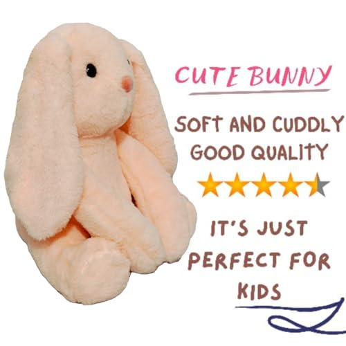 Image of AUDBOT Peach Bunny Soft Toy -35cm | Long Ears Rabbit Fluffy Toy | Teddy Bear Gift for Girlfriend | Kids Toys for 2-5 Years | Plushie Stuffed Animal for Baby Girls