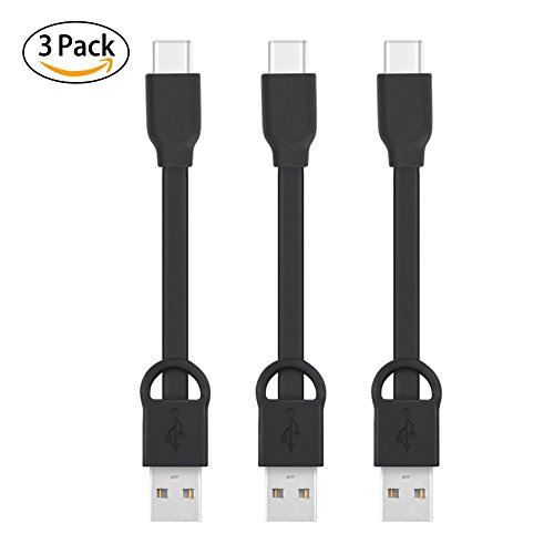 KEHANGDA Cavo Ricarica Corto Tipo C Cavo USB C Portachiavi Powerline-4 Pollici Cavo Ricarica Veloce per Samsung Galaxy S9 S8 Note 8, Pixel, LG V30 G6 (Confezione da 3) (Tipo-C Nero)