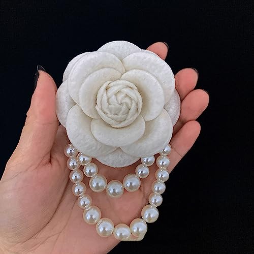 Vintage Wool Camellia Flower Pearl Tassel Brooches Pin Bracelet,Hairpin Headpieces Brooch Shawl Pins Wedding Party Gift Dainty Elegant Lapel Pins Dress Suit Clothes Accessories 5