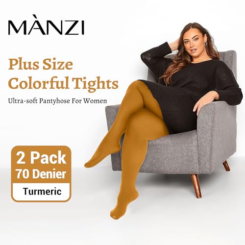 MANZI Women's 2 Pairs Plus Size Control Top Tights Ultra-Soft Panty Hose