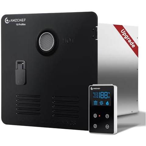AMZCHEF RV Tankless 65,000BTU Water Heater,CSA Certificated,3.9 GPM Water Heater, with 15 x 15 inches Black Door & Remote Controller,12V,9800FT Endless Hot Water for RV Cover
