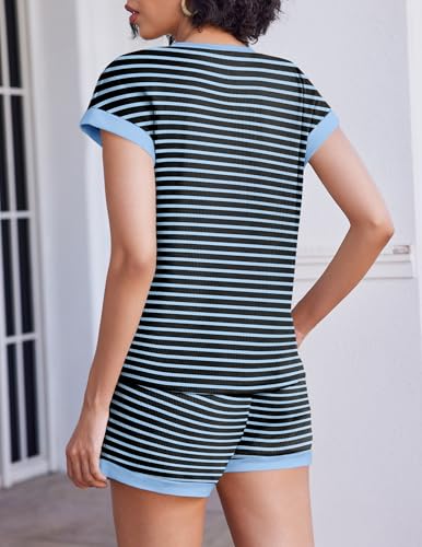 Image of Ekouaer Two Piece Sets for Women Summer Striped Lounge Set Vacation Outfit