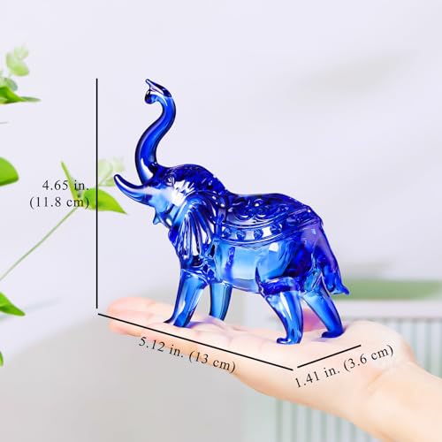 Image of YWHL Blue Crystal Elephant Figurine Gifts for Women & Men, Glass Elephant Statue for Home & Office Decor, Handmade Art Animals Collectible