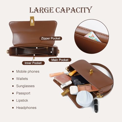 Shoulder Bag for Women, Genuine Leather Crossbody Bag Handbag with Removable Adjustable Straps4