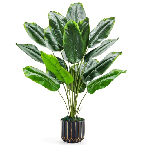 Der Rose 28' Bird of Paradise Artificial Plants Tropical Fake Potted Banana Tree Faux Plants Indoor...