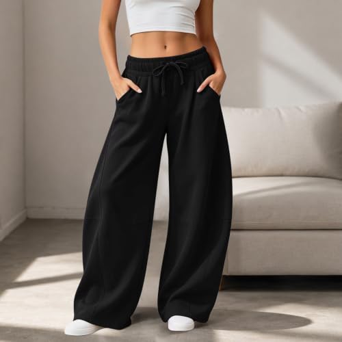 Shamonaty Barrel Sweatpants Women Wide Leg Baggy Drawstring Y2K Track Pants - image 3