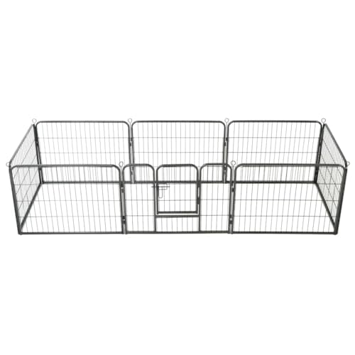 CHARMMA Dog Playpen Black Powder-Coated Steel,Dog Kennels & Runs-170572