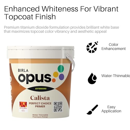 Image of Birla Opus Calista Perfect Choice Primer Paint (1L, White)-Water Thinnable Premium Primer-Outstanding Whiteness, Excellent Opacity-8 Years System Warranty-For Exterior Walls, Home, Office