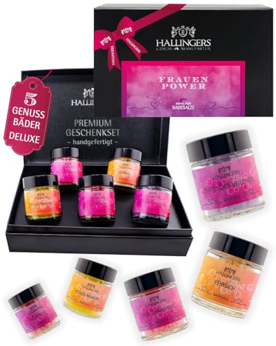 Sais de banho Hallingers para mulheres, conjunto de 5, numa mini bolsa de presente, 175 g