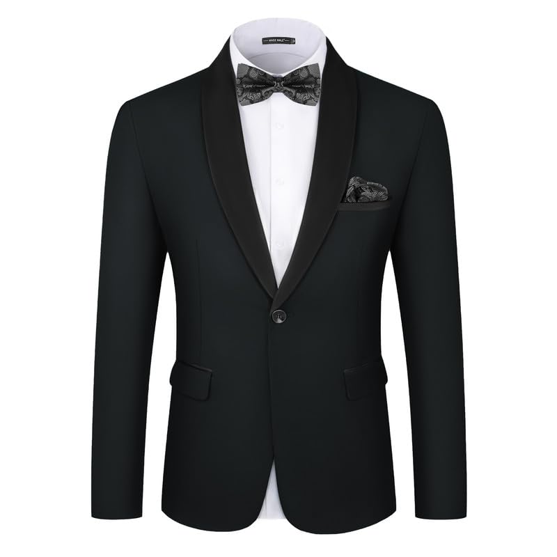 MAGE MALE Men's Tuxedo Jacket Slim Fit One Button Solid Blazer Jacket for Dinner,Prom,Party