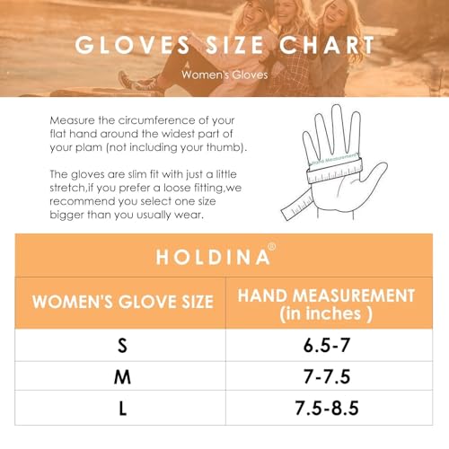 HOLDINA Handschuhe Damen Winter Warm, Wasserdichte Handschuhe Damen mit Rutschfestem Leder, Handschuhe Damen Touchscreen mit Fleece Gefüttert zum Fahren, Laufen, Radfahren, Wandern (Hellrosa-M)