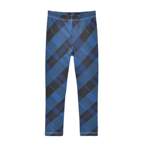 Buffalo Plaid Blue Black Kids Girl's Athletic Leggings Stretch Full Length Lounge Pants Exercise