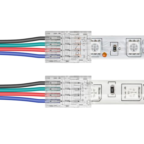 VIPMOON 20 Pack 4 Pin 10mm LED Strip Connectors for 10mm Waterproof or Non-Waterproof SMD RGB 5050/3528 LED Strip Lights, Solderless Quick Strip to Wire Connector, Without Stripping Wire