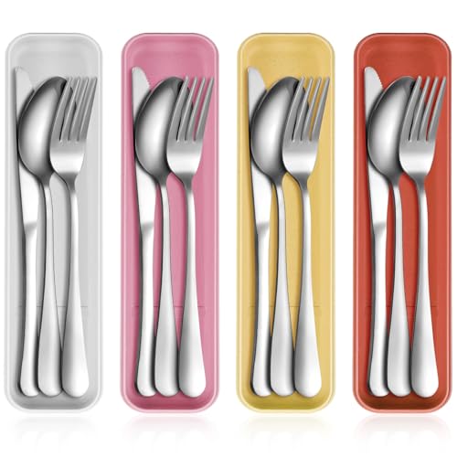 Yinkin 4 Pack Travel Silverware Set with Case for Lunch,Orange