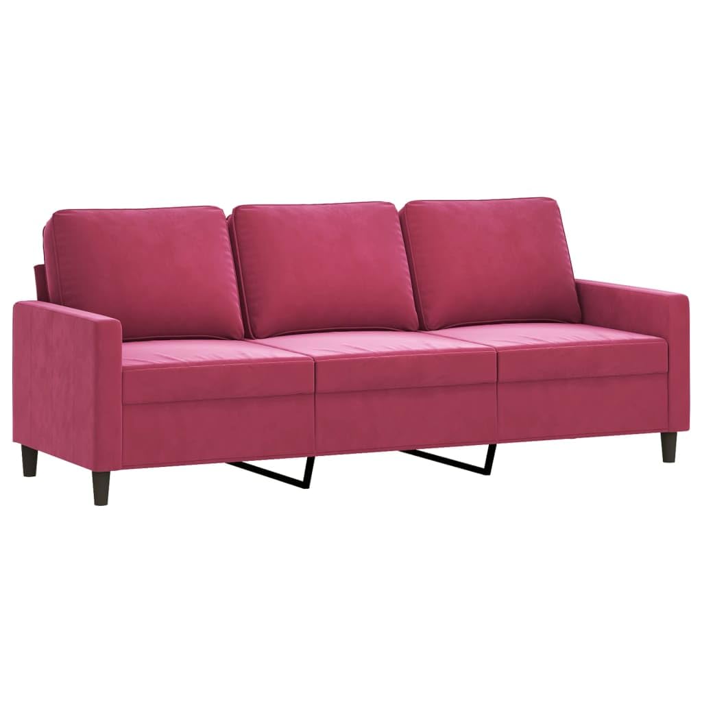 Juego de sofás de 3 piezas con cojines rojo vino de terciopelo – Componible moderno con 4 cojines de rodillo y 6 respaldos – Estructura robusta de madera contrachapada y metal para salón