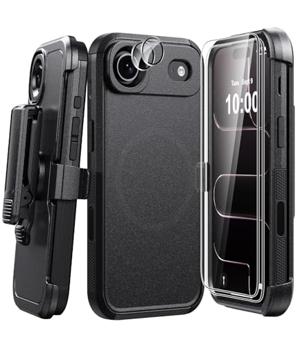 Casston for iPhone Air Case: Phone Case with Belt Clip Holster with Screen Protector & Lens Guard (Compatible with Magsafe) Tri-Layer (Shockproof) Cover for Apple Air 6.5" (Black)