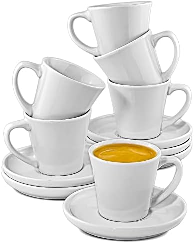 Filiżanki do Espresso Zestaw 6 sztuk z Ceramiki w Kolorze białym Ze Spodkami długo utrzymują ciepło Pudełko prezentowe 70 ml