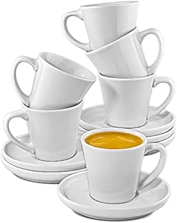 Filiżanki do Espresso Zestaw 6 sztuk z Ceramiki w Kolorze białym Ze Spodkami długo utrzymują ciepło Pudełko prezentowe 70 ml