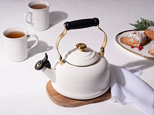 Image of Le Creuset Enamel On Steel Whistling Tea Kettle, 1.7 qt., White /Gold