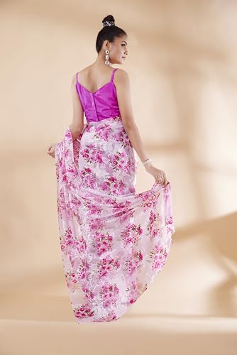 Image of Garden Vareli Summer Roganza Viscose Brasso Floral Print Saree with Unstitched Blouse Piece