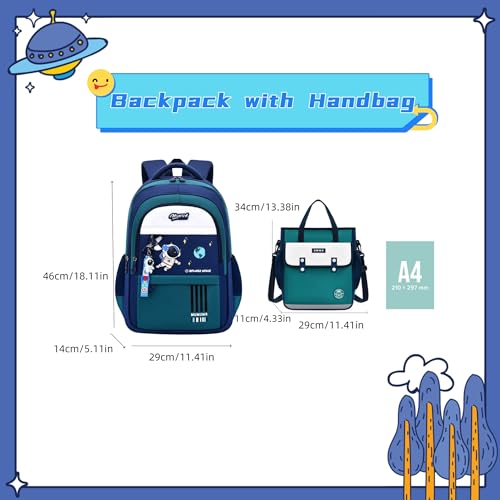 ZHANAO Astronaut Kids Backpack with Handbag for Girls&Boys Waterproof Book Bag Schoolbag for Elementary Students - Image 3