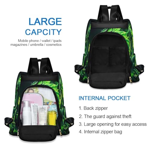 Image of SUABO Green Fire Dragon Women Backpack Purse Anti-theft Casual Shoulder Bag Fashion Ladies Bags