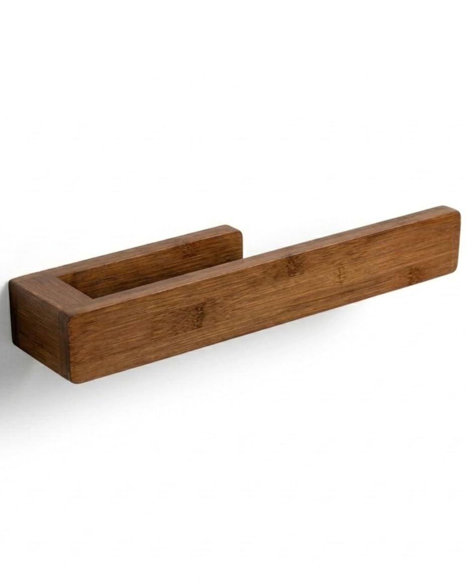 Toallero de Baño sin Taladro - Bambú Natural - Adhesivo Extra Fuerte - Toallero Madera para Baño - Diseño Minimalista - Soporta 5kgs - Resistente a Humedad - 23cm