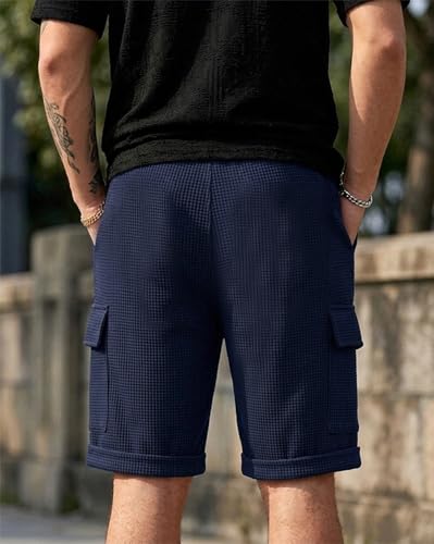 Image of AUSK Men Premium Summer Cargo Shorts Breathable Waffle Knit Fabric Multi Utility Pockets Relaxed Fit Shorts for Mens