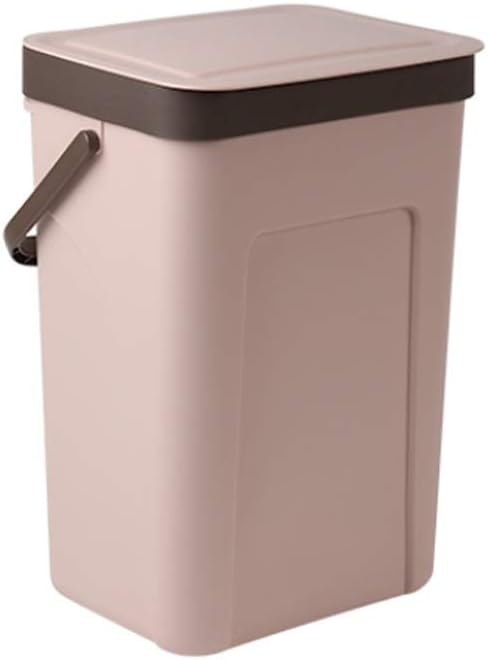 Trash Can with Lid Wall Mounted Trash Can Kitchen Compost Container Hanging Trash Can for Bathroom Bedroom Rubbish Bin/Black/s,Pink-L