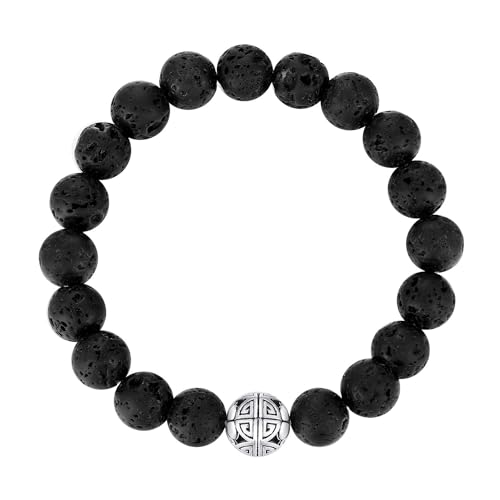 MetJakt Natürliche 8 mm Edelsteine Heilung Crystal Stretch Perlen Armband Armreif mit 925 Sterling Silber Double Happiness Anhänger (Lava)