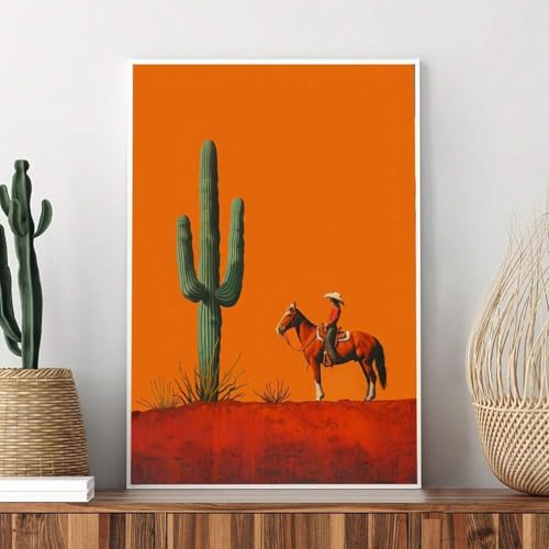 Impression sur toile cow-girl et cheval ouest de lianyibo grand format 65 x 130 cm avec cadre