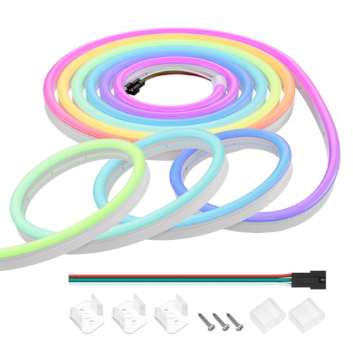 BTF-LIGHTING WS2811 IC RGB Chasing Color Neon Light 16.4FT DC24V 90IC 108LED/m T0817 IP67 Waterproof Flexible Addressable Rope LED Strip for Wall Bedroom Indoor DIY Decor (No Adapter or Controller)