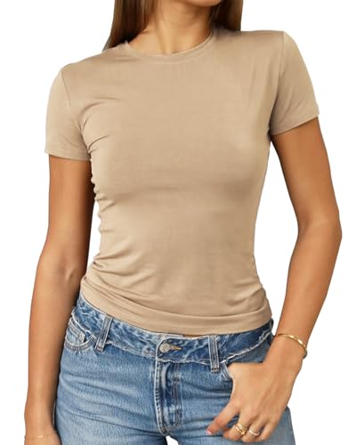Image of Abardsion Women's Casual Basic Slim Fit T Shirts | Summer Clothes 2026 Going Out Crop Tops Short Sleeve Crew Neck Ladies Tees