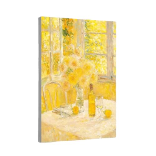 Impression sur toile de qualité supérieure fleur jaune décoration avec cadre inséré