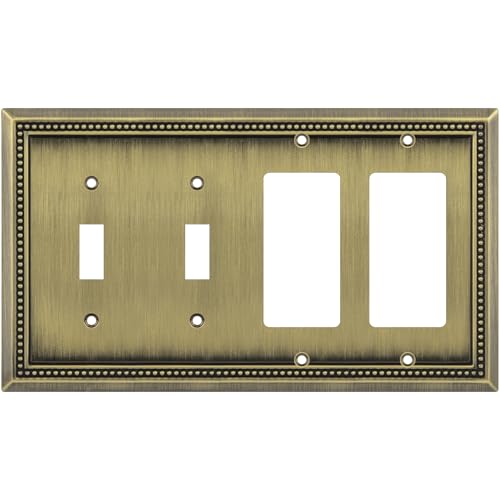 Image of Henne Bery Sunken Pearls Decorative Wall Plate Switch Plate Outlet Cover (Double Toggle /Double Decorator, Antique Brass)