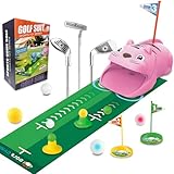 Minigolf Set für Kinder，21-Teiliges Outdoor Spielzeug mit 3 Einziehbaren Golfschlägern, 8 Bällen ，Putting Matte ，Minigolf für Zuhause, Indoor Outdoor Golfkoffer Spielzeug für Jungen & Mädchen (Rosa)