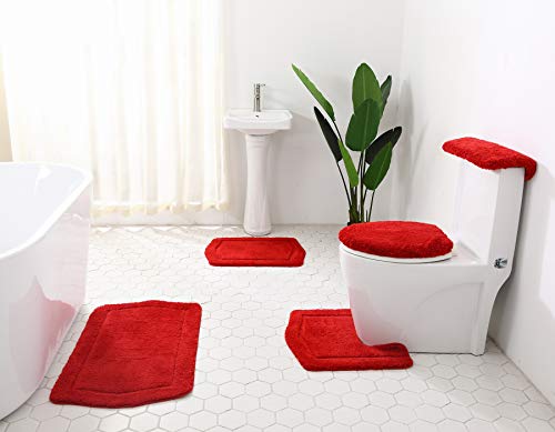 5-Piece Luxurious Ultra Soft Bath Rug Set. Bath Rugs, Tank Cover, lid Cover, Comodo Rug. (Red)