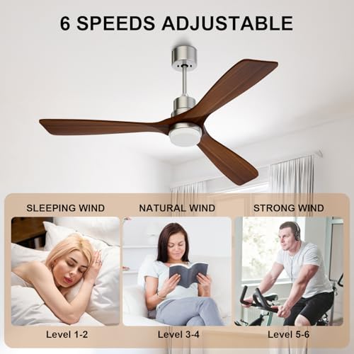 Image of Obabala 52 Inch Ceiling Fans with Lights and Remote Control-Outdoor Ceiling Fan Walnut Wood 3 Blade for Bedroom Living Room Indoor Farmhouse Patio, Reversible Noiseless DC Motor