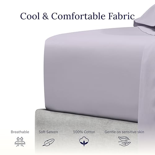 California Design Den Queen Fitted Sheet Deep Pocket, Soft 400 Thread Count 100% Cotton Sateen, Deep Pocket, No Pop-Off Elastic, Durable Fitted Sheet Only (Queen, Dusky Lavender Gray)