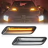 R&F Auto Smoked Sequential LED Hood Vent Lights Compatible with Ram 1500 (2010-2018) / Ram 1500 Classic (2019-2022) Hood Scoop Lamp Dynamic Indicator Turn Signal Light Bezel Driving Lamp