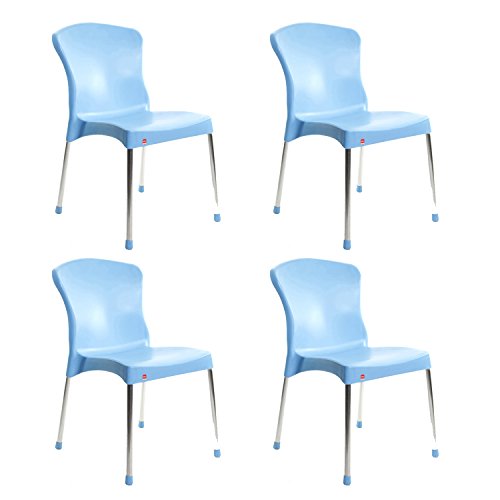 Image of Cello Milano Cafeteria Set of 4 Chairs (Blue) | Strong and Durable | Easy to Clean | Chair for Living Room, Bed Room, Kitchen, Office Room, Outdoor | 3 Years Warranty