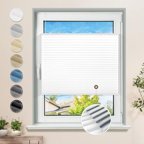 Plissee ohne Bohren Verdunkelung Klemmfix Weiß 35x100cm Thermo Plissees 100% Verdunklung Rollos für Fenster & Tür Verdunklungsplissee ohne Bohren Sichtschutz und Sonnenschutz